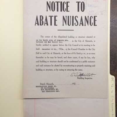 Notices of abatementof property North side Lincoln Ave, 1924