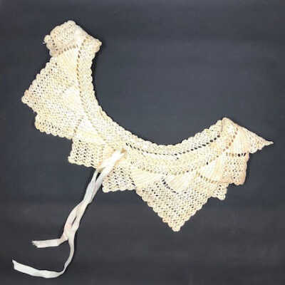 Crocheted ecru collar with blue silk ribbon, c. 1920s