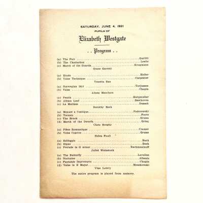 Program Concert students Elizabeth Westgate, 1921