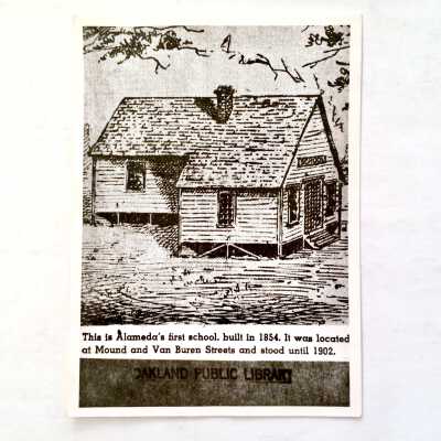Photo of a drawing of the first school, prior 1999