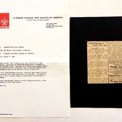 Clipping and letter about Alameda Council, Boy Scouts of America, 1930