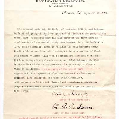 Contract sale 1614 Bay Street, 1920