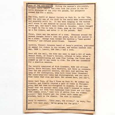'Saga of the Six-Seater', Article from Museum Quarterly, 1990
