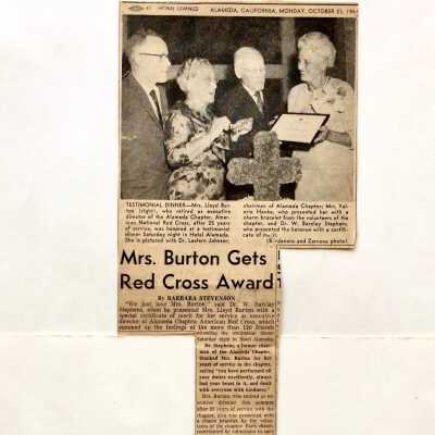 Newspaper Clipping about Mrs. Burton, American Red Cross, 1961
