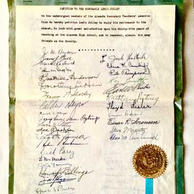 Petition honoring Coach Jolley, for 35 years of teaching, prior 1985