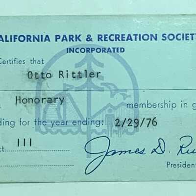 Membership card of California Park and Recreation Society of Otto Rittler, 1976