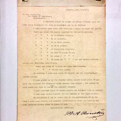 Truant officer report, 1905