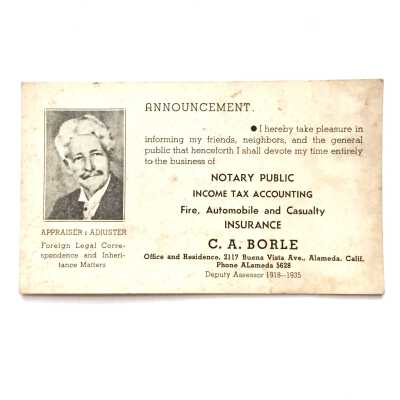 Business announcement of C. A. Borle, c. 1940s