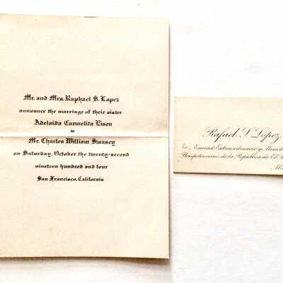 Invitation to wedding of Adelaida Carmelita Eisen and Mr. Charles William Swasey, 1904