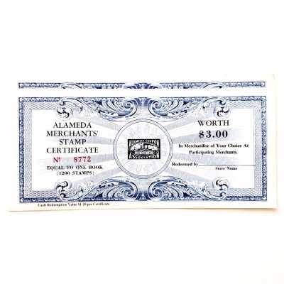 Certificate for one Merchant Stamps coupon book, between 1921-1992