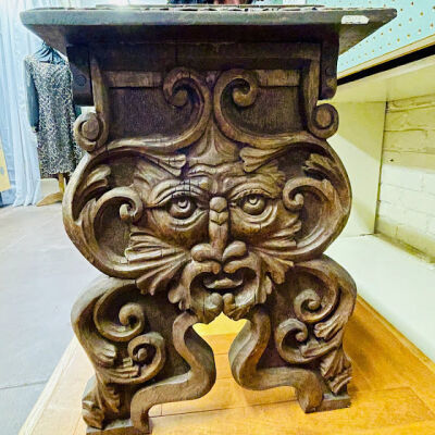 Hand-carved bench created by Gertrude Brooks, prior 1950