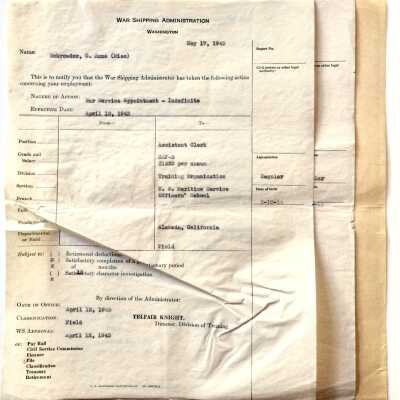 Employment form for Ms Schroeder at U.S. Maritime School, 1943
