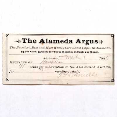 Receipt Alameda Argus, 1885
