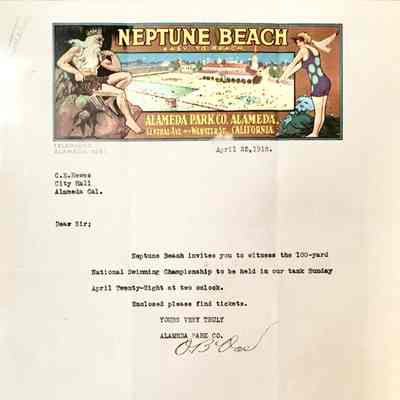 Invitation C. E. Hewes to national swimming championship, 1918