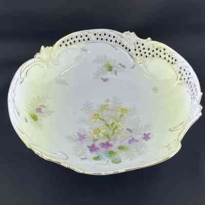 Porcelain bowl with open basket weave rim, c. 1890s