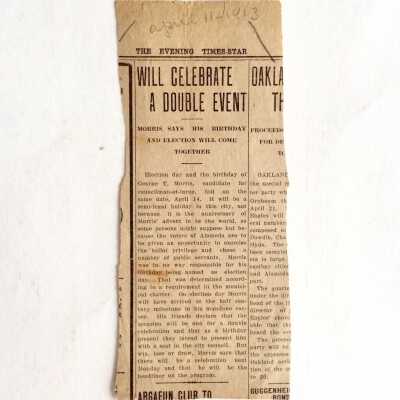 Newspaper Clipping from the Evening Times-Star, April 11, 1913