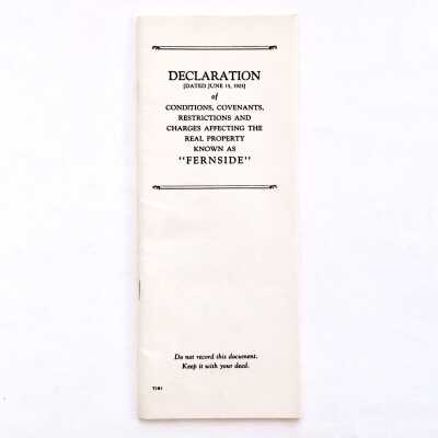 Declaration of Conditions affecting Fernside, 1925