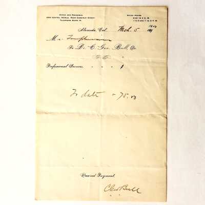 Bill Receipt from Dr. C. George Bull, to Mr. Tompkinson, 1900