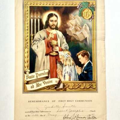 Certificate Holy Communion at St. Joseph's, for Judith Ann Smith, 1947