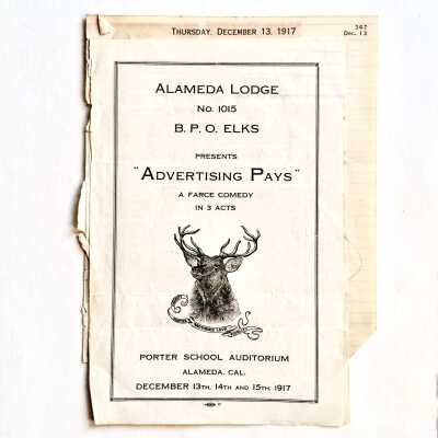 Journal page + Program Elks Lodge play 'Advertising Pays', 1917