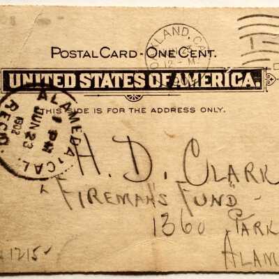 Post Card from R. Frank Clark to H.D. Clark, Fireman's Fund Insurance, 1902