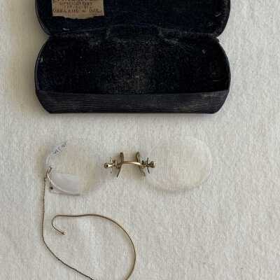 Eye glasses and case of Mr. Sidney Henricksen, c. 1920s or 1930s