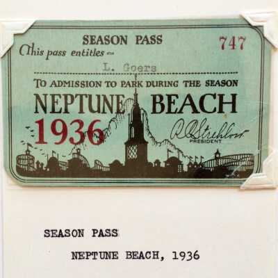 Neptune Beach Pass Card, 1936