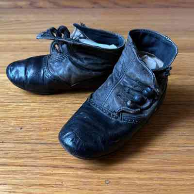 Pair of high button leather baby shoes, c. 1900