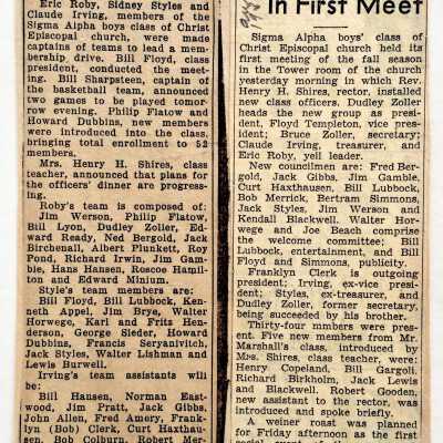 Newspaper clippings about Sigma Alpha Boys' class of Christ Episcopal Church, 1934