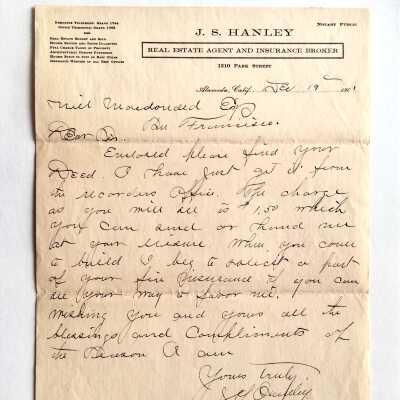 Letter to Neil MacDonald about deed for 2066 San Jose Ave., 1901