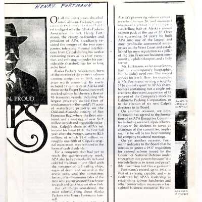 Photocopy of article about Henry Fortman and the Alaska Packers, prior 1971