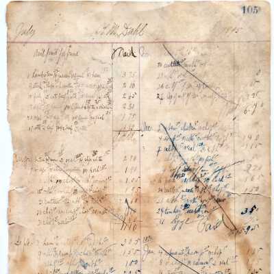 Ledger page 105 & 106 of Ansel's Meat Market, Dahl account, 1895
