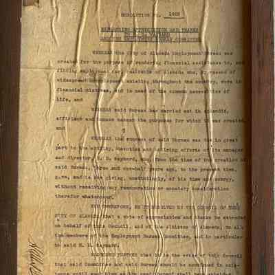Framed Resolution thanking H. D. Maynard and the Employment Bureau Committee, 1935