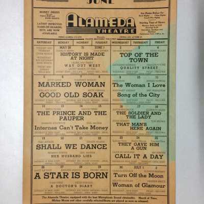 Flyer with coming attractions Alameda Theatre, June, c. 1937