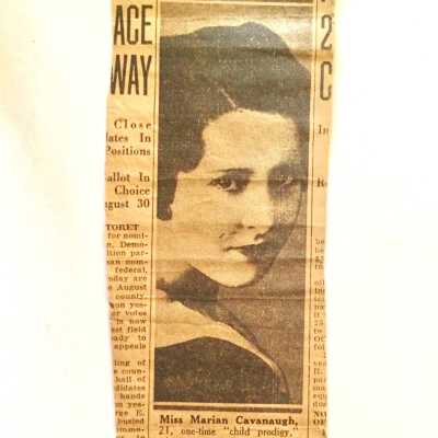 Clipping 'Victorious' about injury settlement for Marion Cavanaugh, c. 1920s