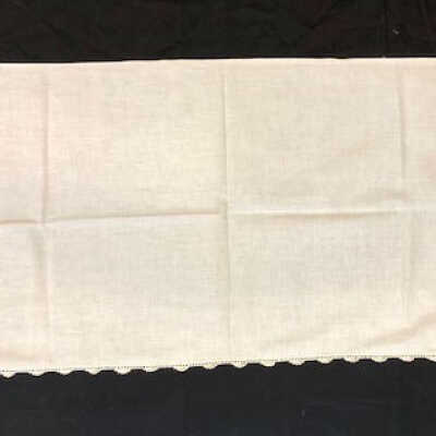 Linen dresser scarf with edging crocheted by Jean Musso (nee Maggi), c. 1921