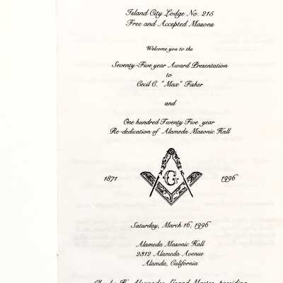 Program for celebration 125 years Island City Lodge #215, 1996
