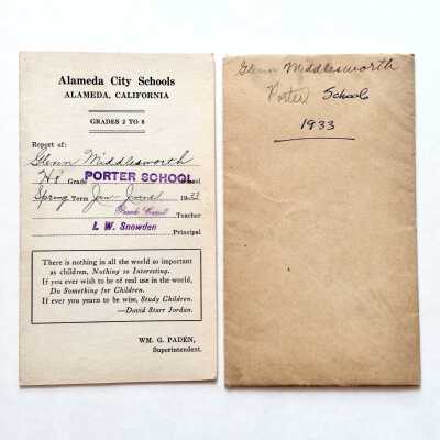 Envelope and Report Card Porter School, spring session 1933