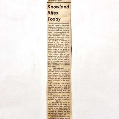 Clipping 'Knowland Rites Today', 1966