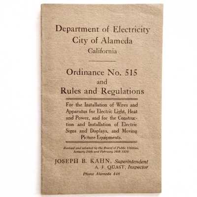 Ordinance #515 & Rules and Regulations, Department of Electricity, c. 1926