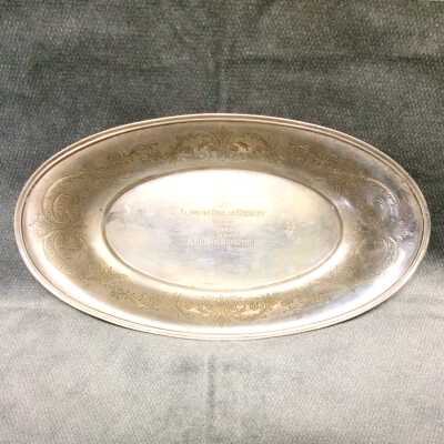 Silver plated bread tray trophy of the Dahlia Society, 1934