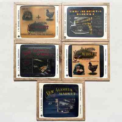 Advertising color glass plate negatives, c. 1920s-1930s