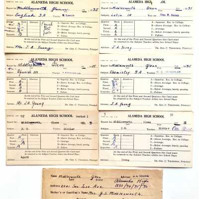Report cards, Alameda High School Fall session, 1935