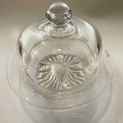 Clear Glass Butter dish and lid with sundial ray design, prior 1997