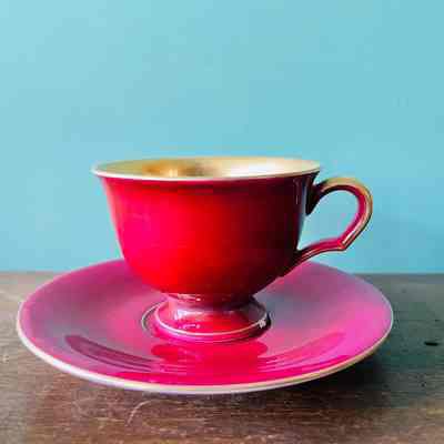 Rose porcelain pickard cup and saucer with gold accents, c. 1950