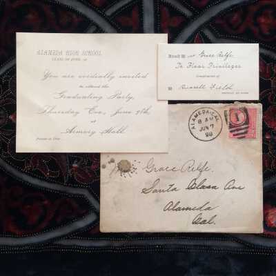 Envelope with invitation and ticket to graduation party class of June, 1898