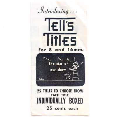 Flyer 'Tell's Titles' for home movie captions from the Camera Corner, prior 1965