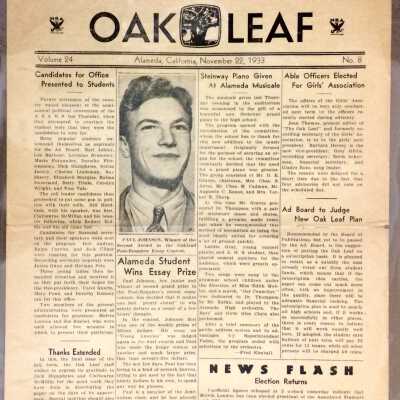 Alameda High School newspaper 'The Oak Leaf', November 22, 1933