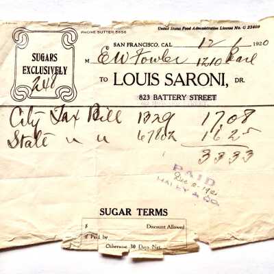 Receipt for State and City taxes for 1210 Pearl Street, 1920