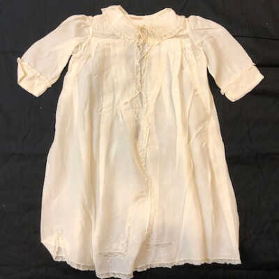 White Rayon baby coat with lace & embroidery, c. 1930